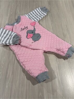 7/$20 Pink Quilted Baby Romper with Elephant Graphic Snap Enclosure
